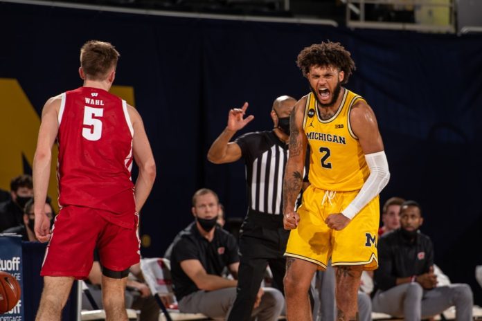 Michigan player showing excitement and fired up