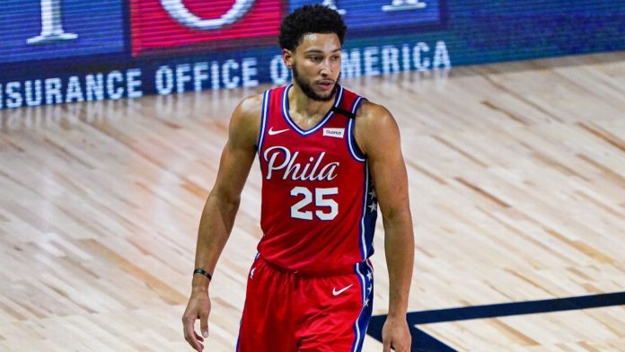 76ers star Ben Simmons pictured on the court.