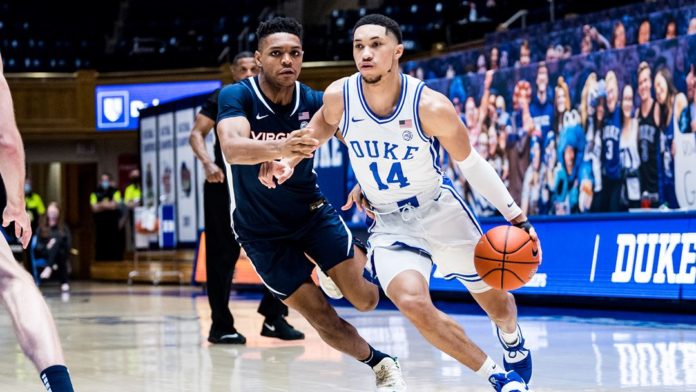 A Duke guard rumbling down the court.