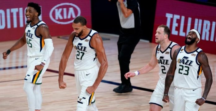 The Utah Jazz's star players, fired up on the court.