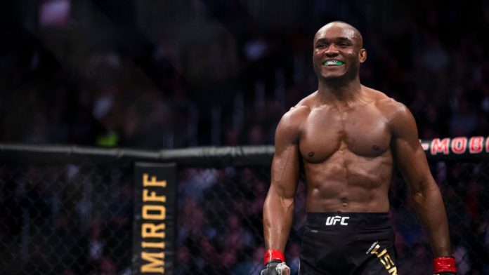 UFC Welterweight Champ Kamaru Usman pictured in the octagon ring.