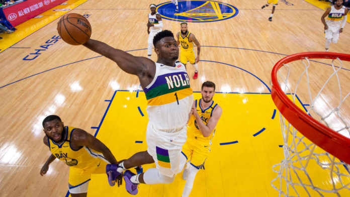 Pelicans' star Zion Williamson with the slam dunk.