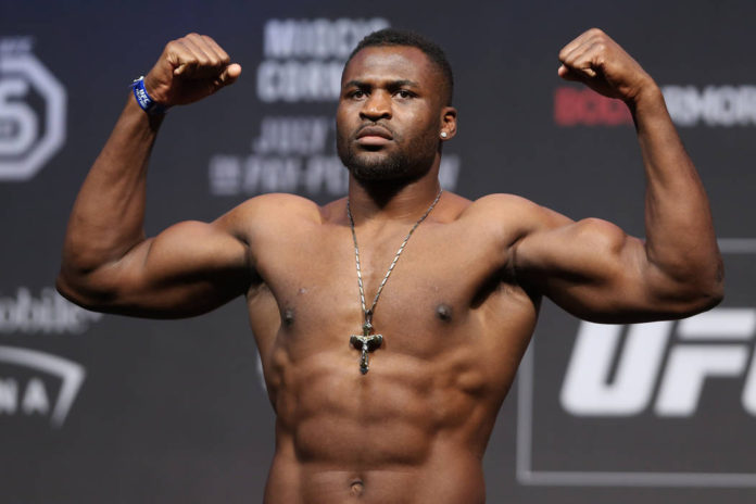 UFC's scariest heavyweight- Francis Ngannou poses in his weigh in.