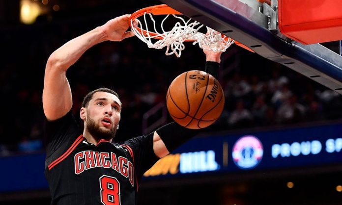 Zach LaVine going in for a dunk.