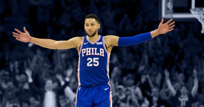 Philadelphia Forward Ben Simmons showing off on the court,