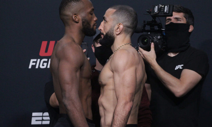 Leon Edwards and Belal Muhammad squaring off before their fight.