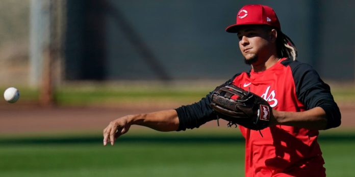 Reds' ace Luis Castillo warming up before spring training.