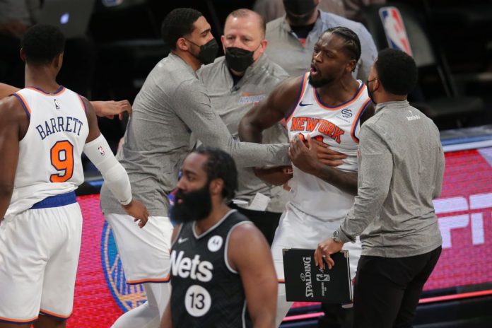 The ending to the last game between the Knicks and Nets, where Julius Randle nearly exploded at the end of regulation.