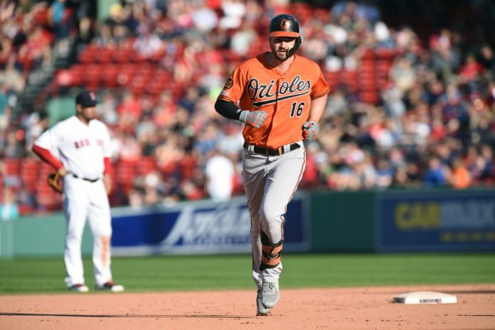 Orioles' star Trey Mancini rounding the bases.