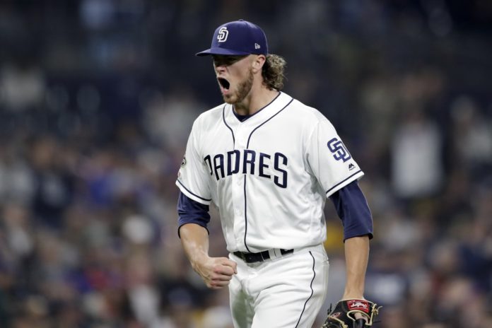 Padres' pitcher Chris Paddack, amped up at the mound.