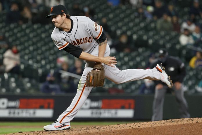 Kevin Gausman, the Giants' ace, throwing on the mound.