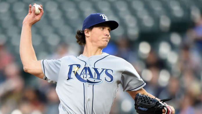 Tyler Glasnow on the mound for the Rays.