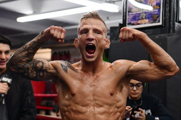 TJ Dillashaw, picturing after a victory.