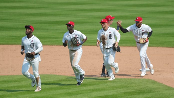 Tigers players working out before the game.