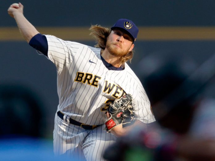 Brewers' ace pitcher Corbin Burnes on the mound.
