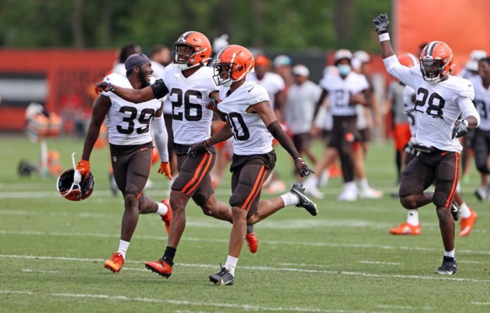 The Browns celebrating in spring training.