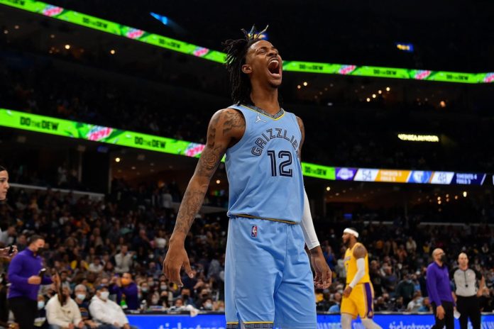 Ja Morant, celebrating on the hardwood!